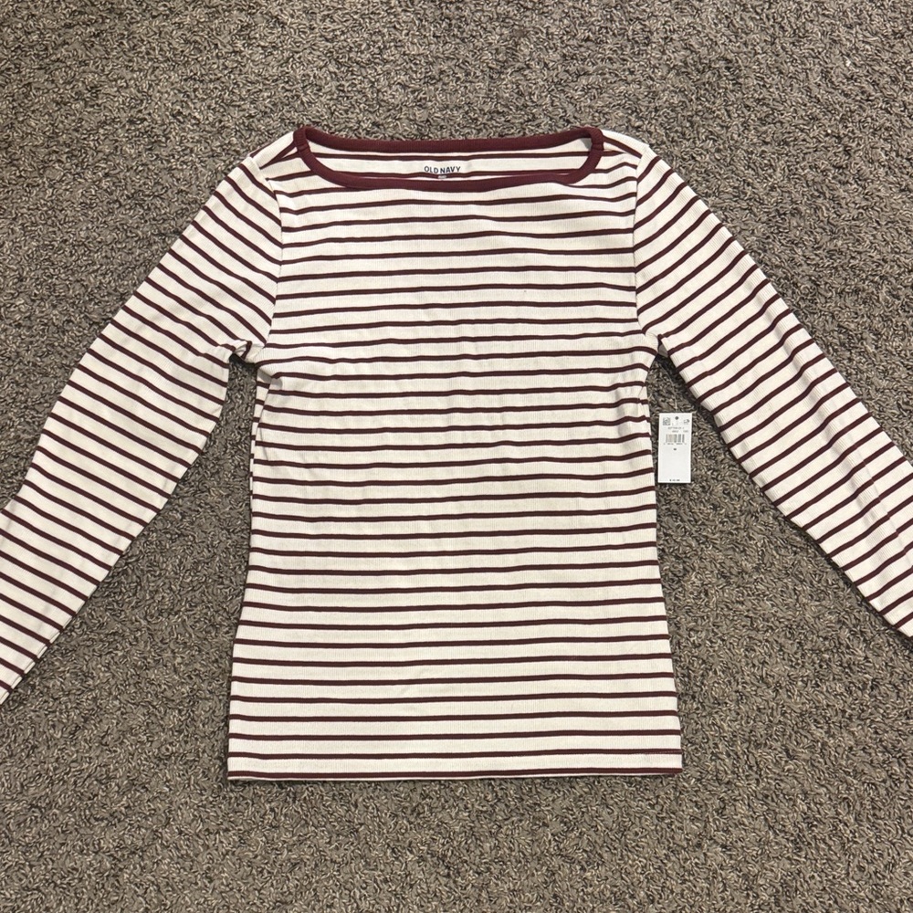 Old Navy Burgundy and White Striped Long Sleeve Tee